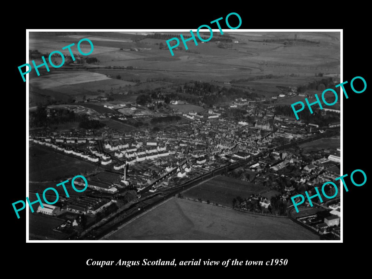 OLD LARGE HISTORIC PHOTO OF COUPAR ANGUS SCOTLAND, AERIAL VIEW OF TOWN c1950