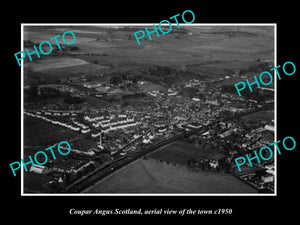 OLD LARGE HISTORIC PHOTO OF COUPAR ANGUS SCOTLAND, AERIAL VIEW OF TOWN c1950