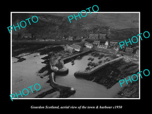 OLD LARGE HISTORIC PHOTO OF GOURDON SCOTLAND, AERIAL VIEW OF THE TOWN c1950 1