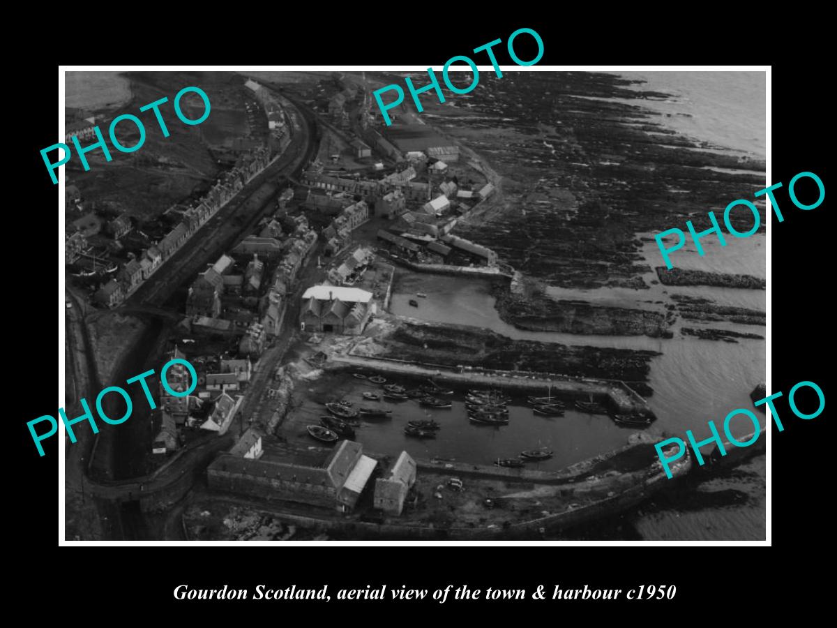 OLD LARGE HISTORIC PHOTO OF GOURDON SCOTLAND, AERIAL VIEW OF THE TOWN c1950 2