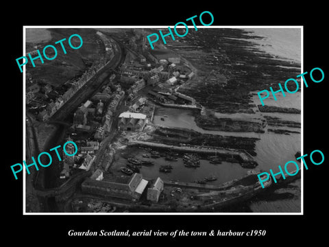 OLD LARGE HISTORIC PHOTO OF GOURDON SCOTLAND, AERIAL VIEW OF THE TOWN c1950 2