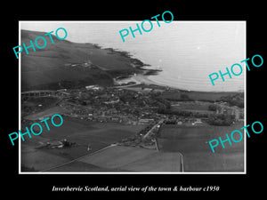 OLD LARGE HISTORIC PHOTO OF INVERBERVIE SCOTLAND, AERIAL VIEW OF THE TOWN c1950