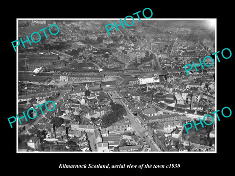 OLD LARGE HISTORIC PHOTO OF KILMARNOCK SCOTLAND, AERIAL VIEW OF THE TOWN c1930 1