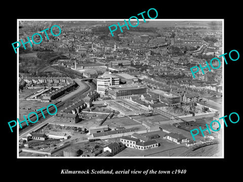 OLD LARGE HISTORIC PHOTO OF KILMARNOCK SCOTLAND, AERIAL VIEW OF THE TOWN c1940 1