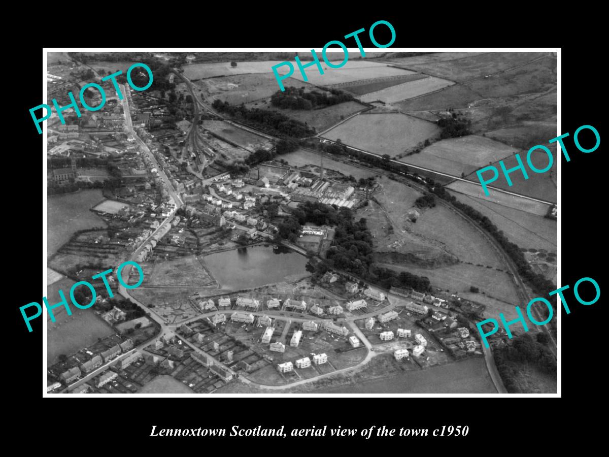 OLD LARGE HISTORIC PHOTO OF LENNOXTOWN SCOTLAND, AERIAL VIEW OF THE TOWN c1950