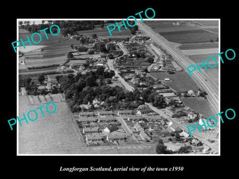 OLD LARGE HISTORIC PHOTO OF LONGFORGAN SCOTLAND, AERIAL VIEW OF TOWN c1950