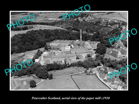 OLD LARGE HISTORIC PHOTO OF PETERCULTER SCOTLAND, AERIAL VIEW OF PAPER MILL 1930