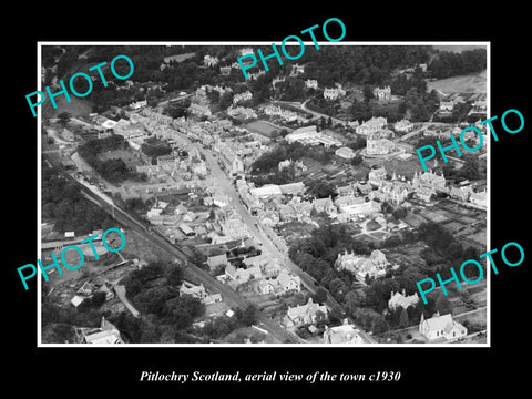 OLD LARGE HISTORIC PHOTO OF PITLOCHRY SCOTLAND, AERIAL VIEW OF THE TOWN c1930 1