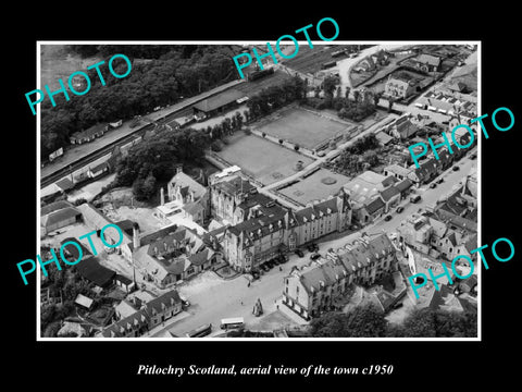 OLD LARGE HISTORIC PHOTO OF PITLOCHRY SCOTLAND, AERIAL VIEW OF THE TOWN c1950 1