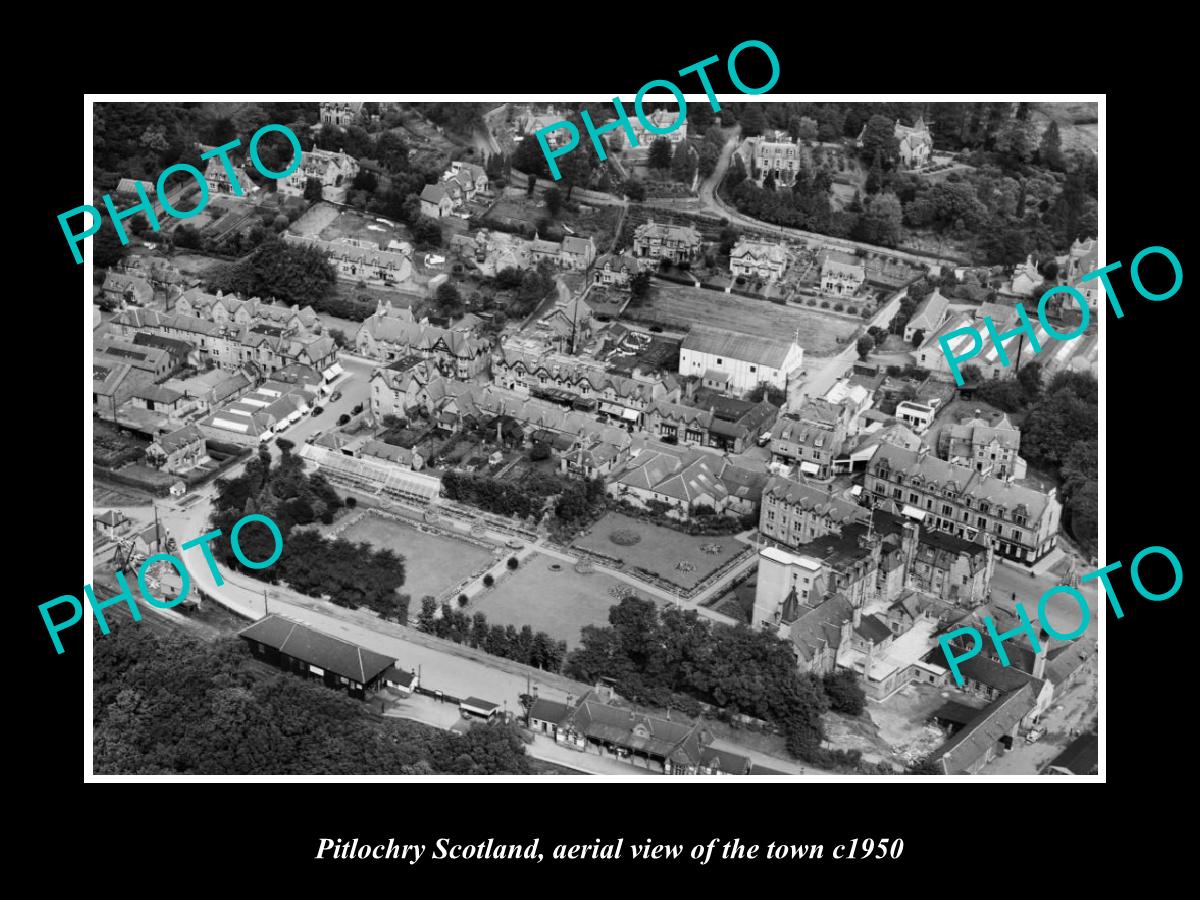 OLD LARGE HISTORIC PHOTO OF PITLOCHRY SCOTLAND, AERIAL VIEW OF THE TOWN c1950 2