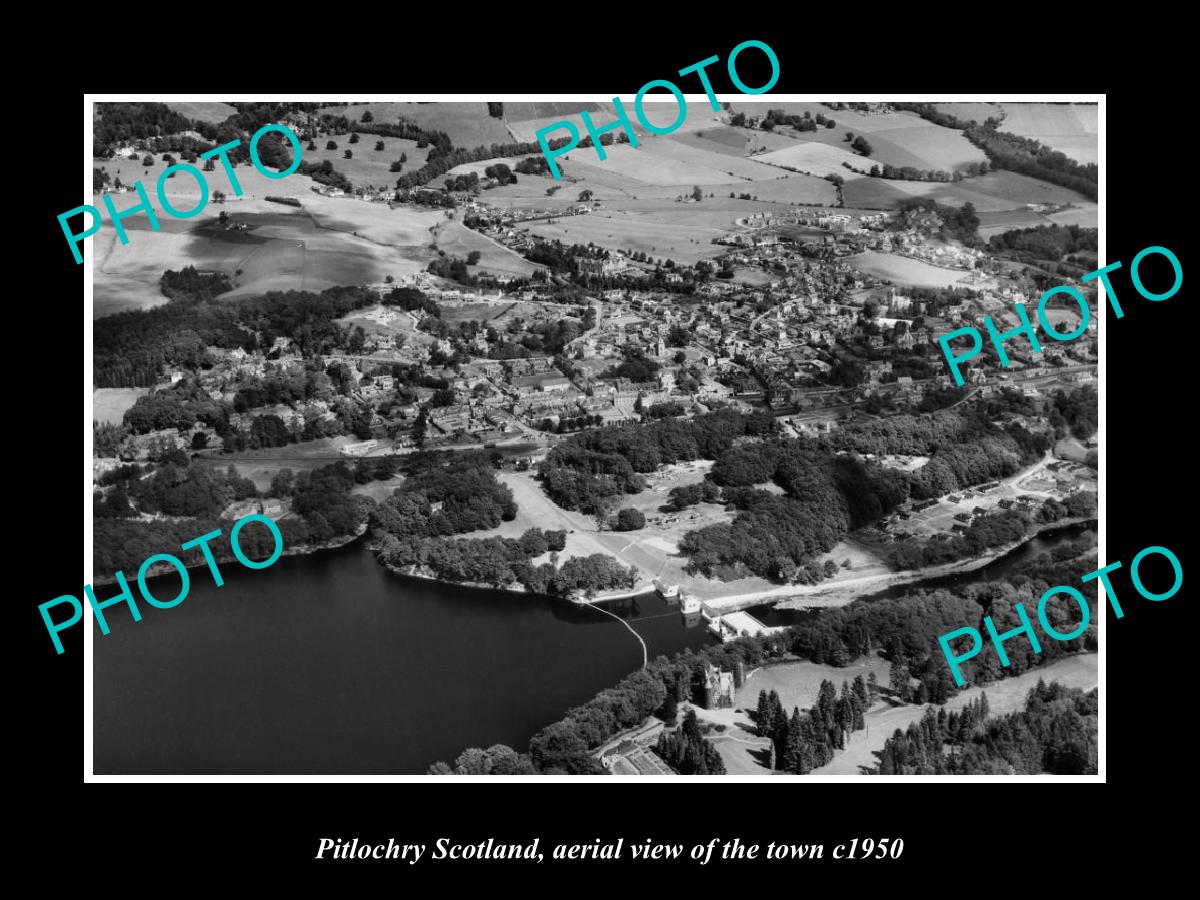 OLD LARGE HISTORIC PHOTO OF PITLOCHRY SCOTLAND, AERIAL VIEW OF THE TOWN c1950 7