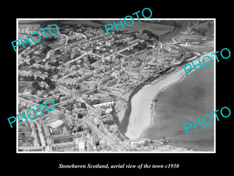 OLD LARGE HISTORIC PHOTO OF STONEHAVEN SCOTLAND, AERIAL VIEW OF TOWN c1930 2