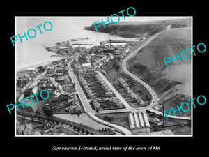 OLD LARGE HISTORIC PHOTO OF STONEHAVEN SCOTLAND, AERIAL VIEW OF TOWN c1930 3