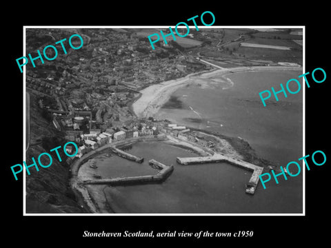 OLD LARGE HISTORIC PHOTO OF STONEHAVEN SCOTLAND, AERIAL VIEW OF TOWN c1950