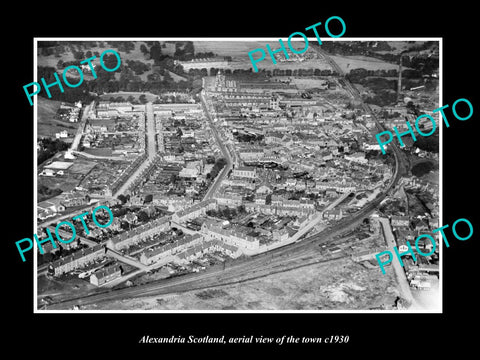 OLD LARGE HISTORIC PHOTO OF ALEXANDRIA SCOTLAND, AERIAL VIEW OF THE TOWN c1930