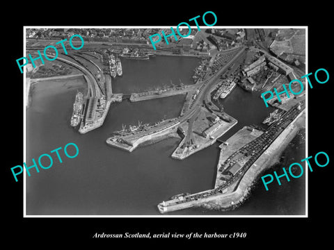 OLD LARGE HISTORIC PHOTO OF ARDROSSAN SCOTLAND, AERIAL VIEW OF THE HARBOUR c1940