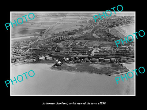 OLD LARGE HISTORIC PHOTO OF ARDROSSAN SCOTLAND, AERIAL VIEW OF THE TOWN c1930 1