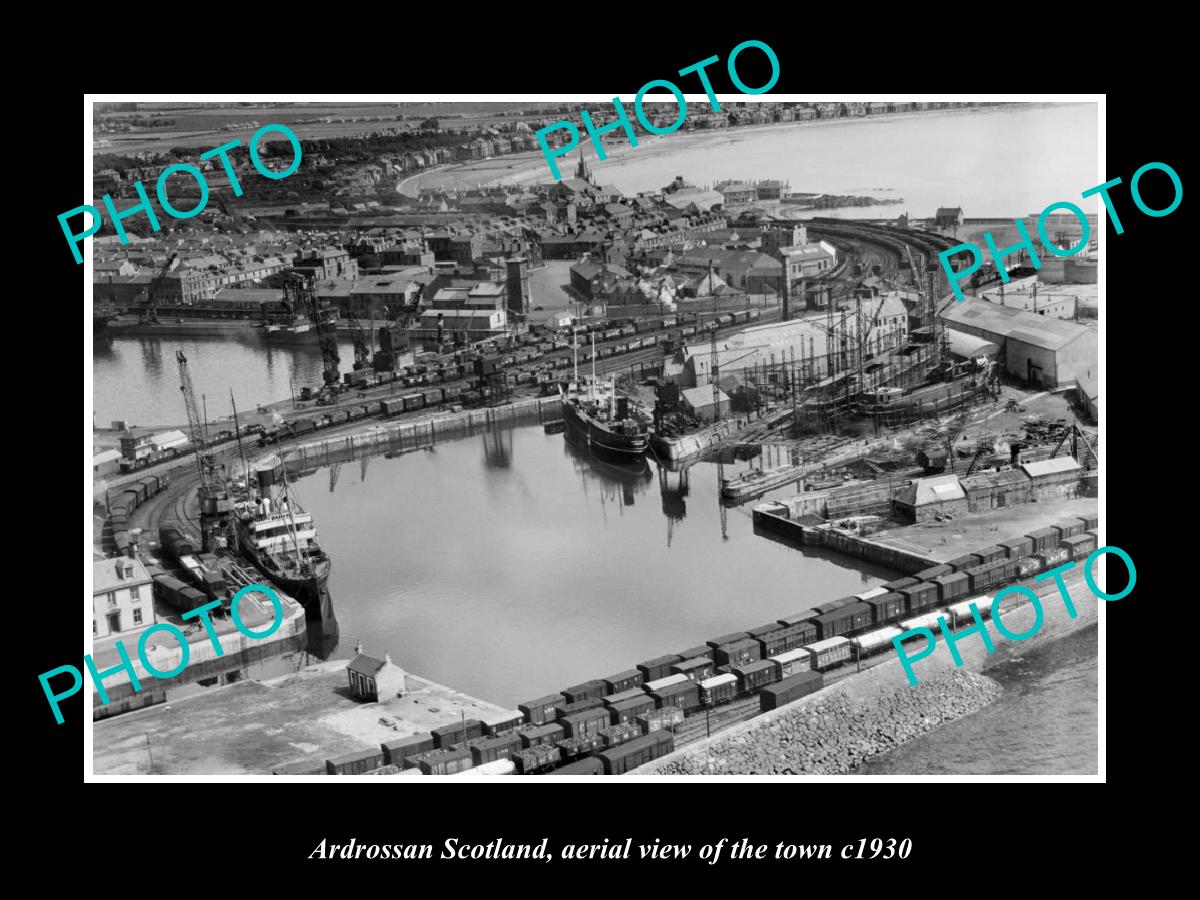 OLD LARGE HISTORIC PHOTO OF ARDROSSAN SCOTLAND, AERIAL VIEW OF THE TOWN c1930 2