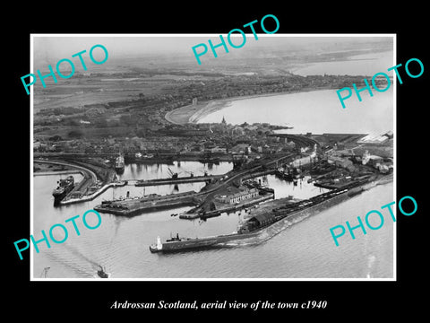 OLD LARGE HISTORIC PHOTO OF ARDROSSAN SCOTLAND, AERIAL VIEW OF THE TOWN c1940