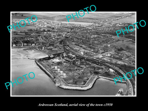 OLD LARGE HISTORIC PHOTO OF ARDROSSAN SCOTLAND, AERIAL VIEW OF THE TOWN c1950