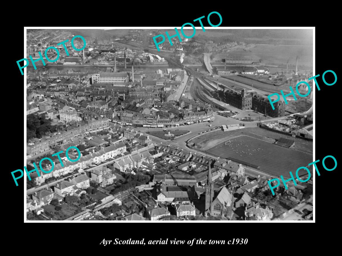 OLD LARGE HISTORIC PHOTO OF AYR SCOTLAND, AERIAL VIEW OF THE TOWN c1930 1