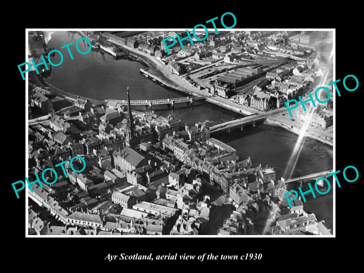 OLD LARGE HISTORIC PHOTO OF AYR SCOTLAND, AERIAL VIEW OF THE TOWN c1930 2