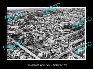 OLD LARGE HISTORIC PHOTO OF AYR SCOTLAND, AERIAL VIEW OF THE TOWN c1950 1