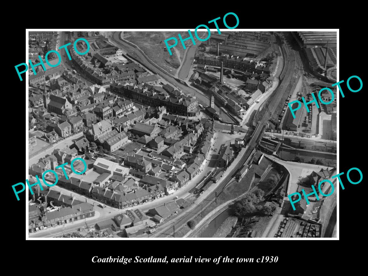 OLD LARGE HISTORIC PHOTO OF COATBRIDGE SCOTLAND, AERIAL VIEW OF THE TOWN c1930 1