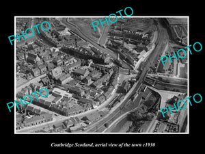 OLD LARGE HISTORIC PHOTO OF COATBRIDGE SCOTLAND, AERIAL VIEW OF THE TOWN c1930 1