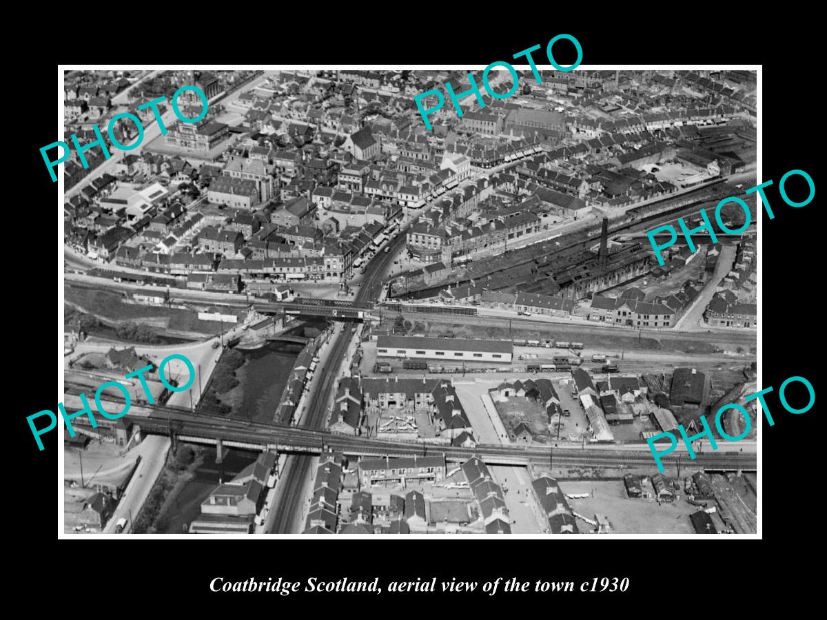 OLD LARGE HISTORIC PHOTO OF COATBRIDGE SCOTLAND, AERIAL VIEW OF THE TOWN c1930 2