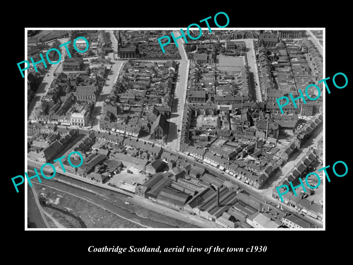 OLD LARGE HISTORIC PHOTO OF COATBRIDGE SCOTLAND, AERIAL VIEW OF THE TOWN c1930 3