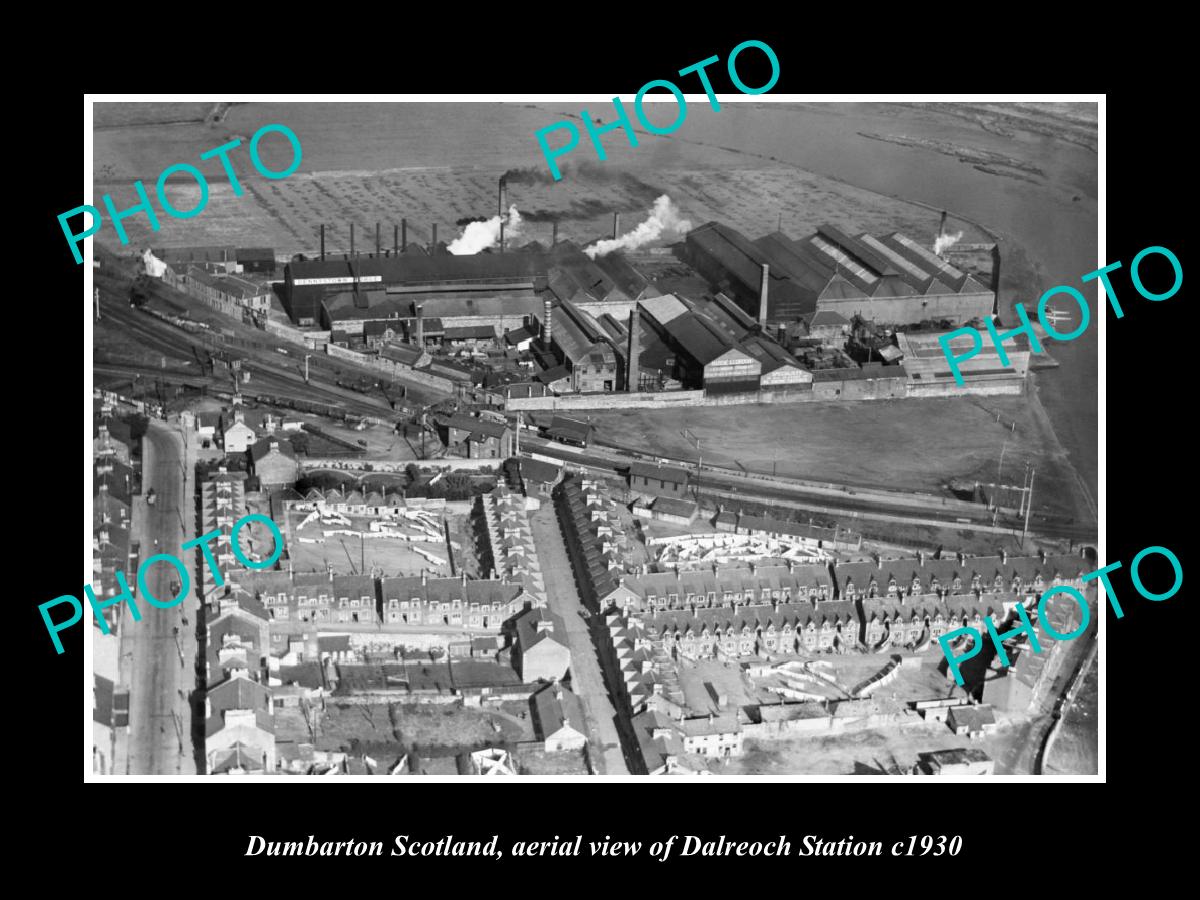 OLD LARGE HISTORIC PHOTO OF DUMBARTON SCOTLAND, VIEW OF DALREOCH STATION c1930