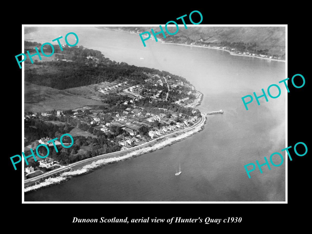 OLD LARGE HISTORIC PHOTO OF DUNOON SCOTLAND, AERIAL VIEW OF HUNTERS QUAY c1930