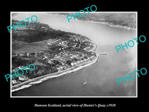 OLD LARGE HISTORIC PHOTO OF DUNOON SCOTLAND, AERIAL VIEW OF HUNTERS QUAY c1930