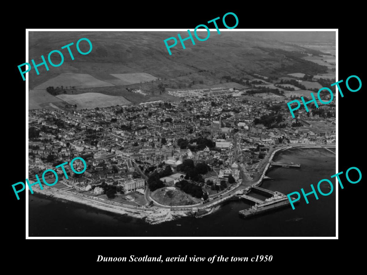 OLD LARGE HISTORIC PHOTO OF DUNOON SCOTLAND, AERIAL VIEW OF THE TOWN c1950 1