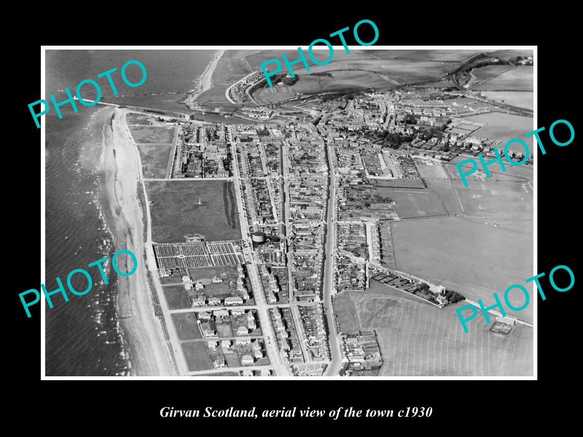 OLD LARGE HISTORIC PHOTO OF GIRVAN SCOTLAND, AERIAL VIEW OF THE TOWN c1930 2