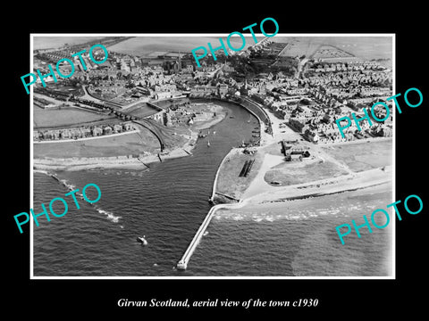 OLD LARGE HISTORIC PHOTO OF GIRVAN SCOTLAND, AERIAL VIEW OF THE TOWN c1930 4