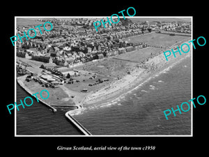 OLD LARGE HISTORIC PHOTO OF GIRVAN SCOTLAND, AERIAL VIEW OF THE TOWN c1950