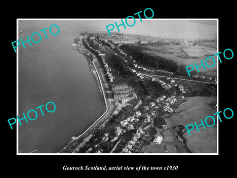 OLD LARGE HISTORIC PHOTO OF GOUROCK SCOTLAND, AERIAL VIEW OF THE TOWN c1930 1