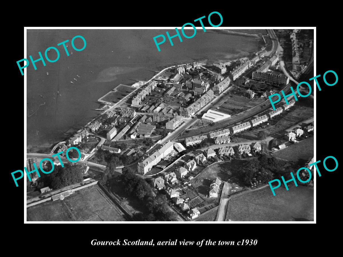 OLD LARGE HISTORIC PHOTO OF GOUROCK SCOTLAND, AERIAL VIEW OF THE TOWN c1930 2