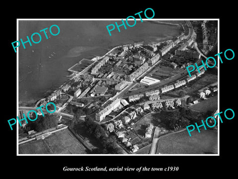 OLD LARGE HISTORIC PHOTO OF GOUROCK SCOTLAND, AERIAL VIEW OF THE TOWN c1930 2