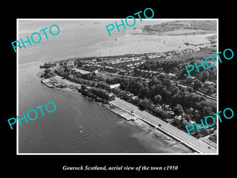 OLD LARGE HISTORIC PHOTO OF GOUROCK SCOTLAND, AERIAL VIEW OF THE TOWN c1950 1