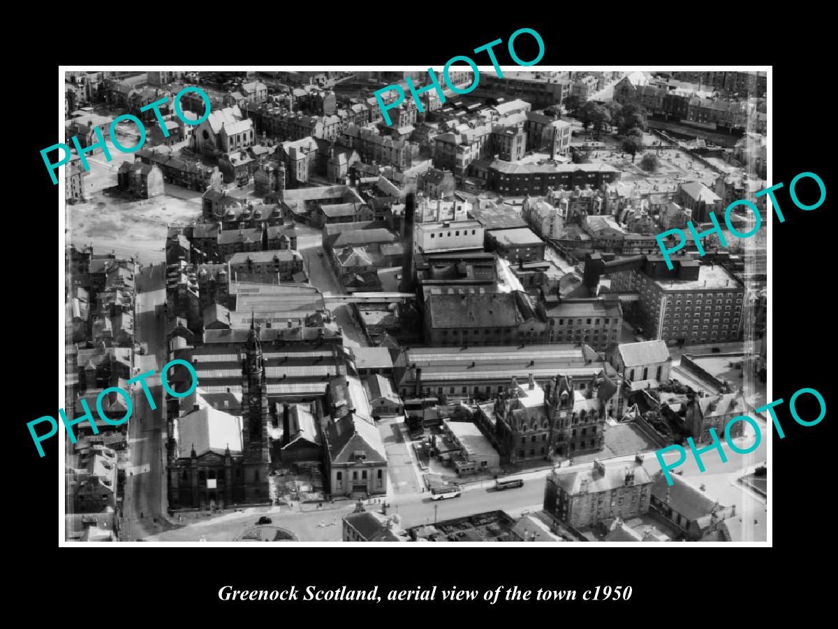 OLD LARGE HISTORIC PHOTO OF GREENOCK SCOTLAND, AERIAL VIEW OF THE TOWN c1950 2