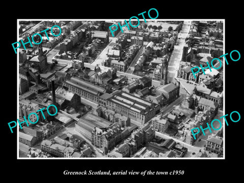 OLD LARGE HISTORIC PHOTO OF GREENOCK SCOTLAND, AERIAL VIEW OF THE TOWN c1950 3