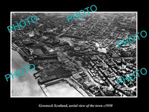 OLD LARGE HISTORIC PHOTO OF GREENOCK SCOTLAND, AERIAL VIEW OF THE TOWN c1950 4