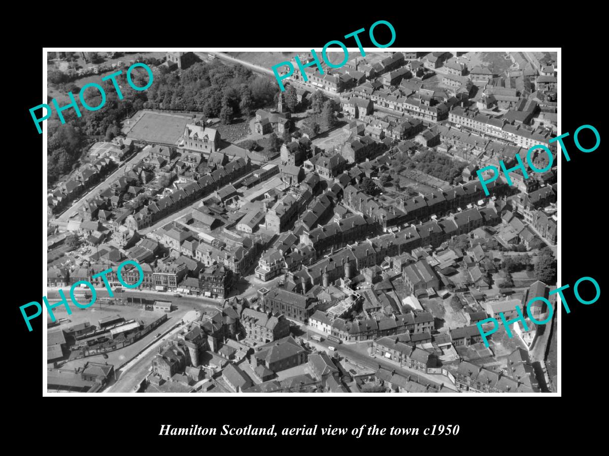 OLD LARGE HISTORIC PHOTO OF HAMILTON SCOTLAND, AERIAL VIEW OF THE TOWN c1950 1