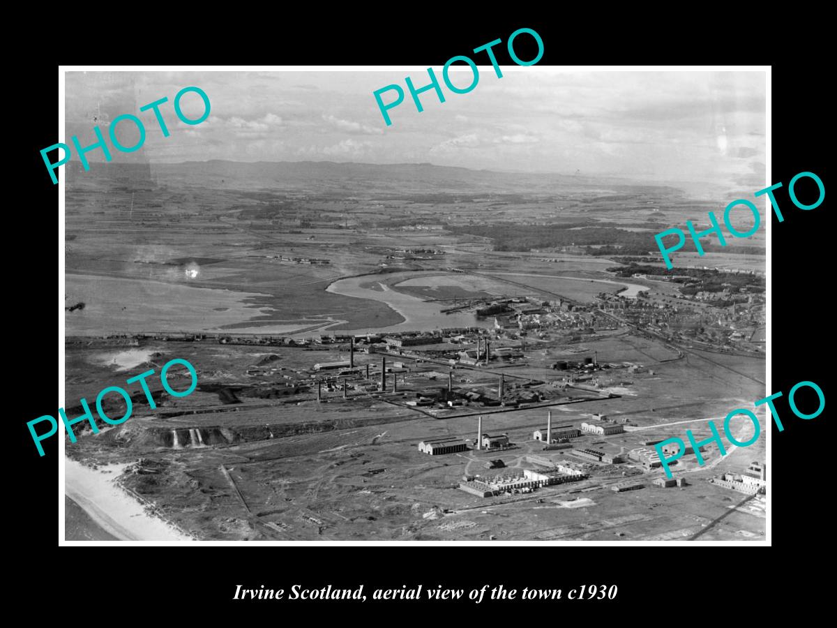 OLD LARGE HISTORIC PHOTO OF IRVINE SCOTLAND, AERIAL VIEW OF THE TOWN c1930 1