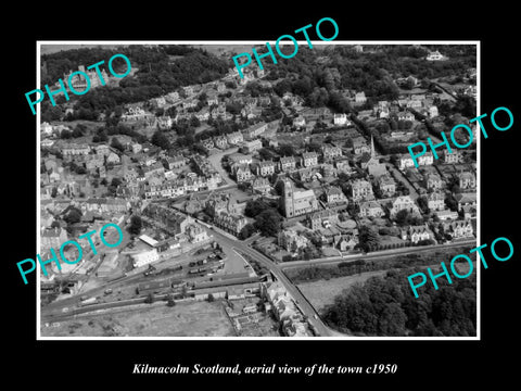 OLD LARGE HISTORIC PHOTO OF KILMACOLM SCOTLAND, AERIAL VIEW OF THE TOWN c1950