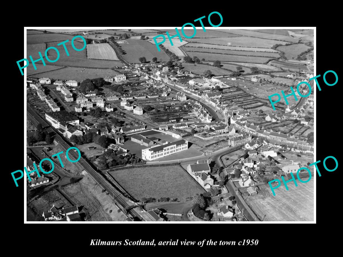 OLD LARGE HISTORIC PHOTO OF KILMAURS SCOTLAND, AERIAL VIEW OF THE TOWN c1950