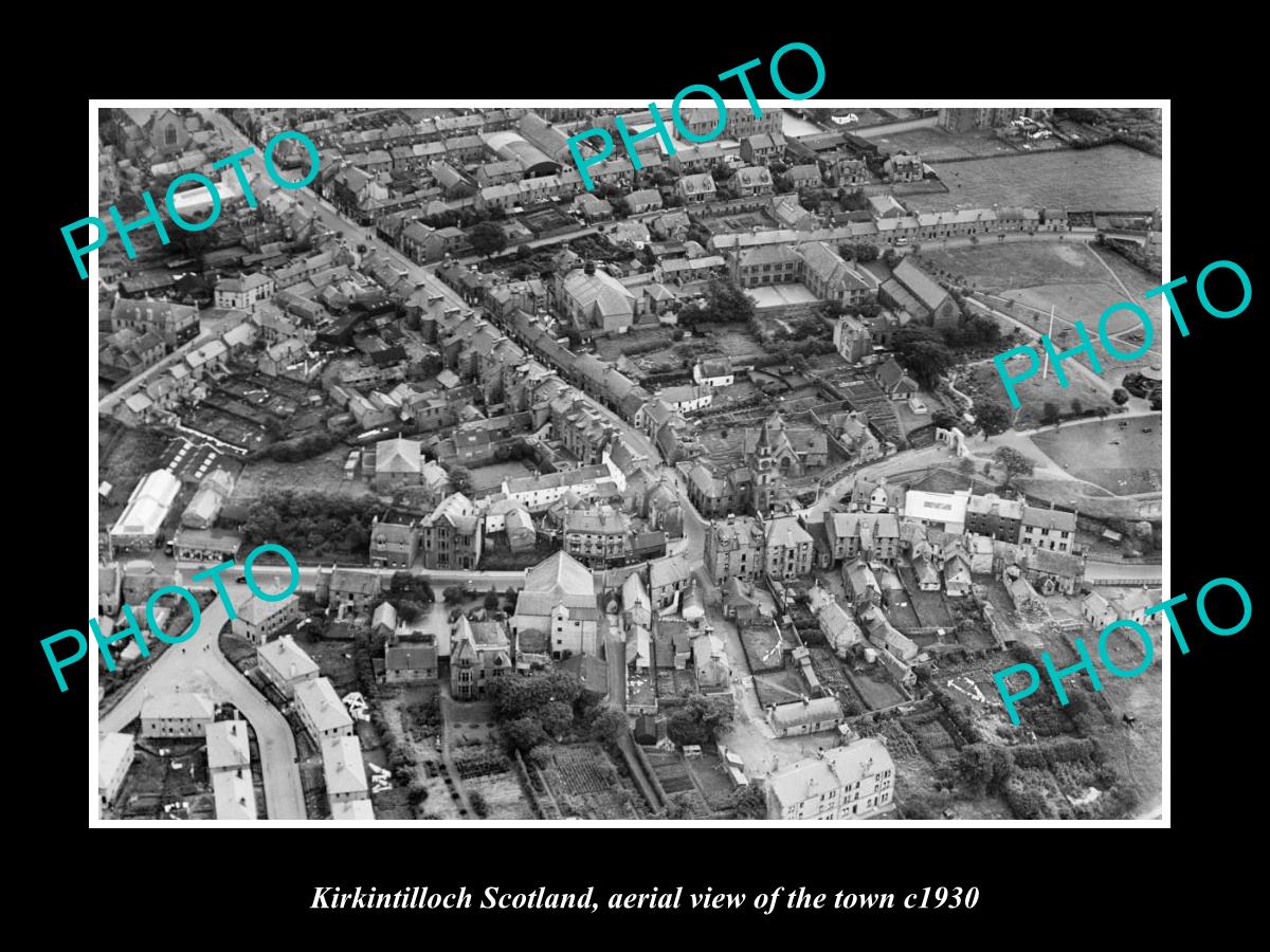 OLD LARGE HISTORIC PHOTO OF KIRKINTILLOCH SCOTLAND, AERIAL VIEW OF TOWN c1930 1